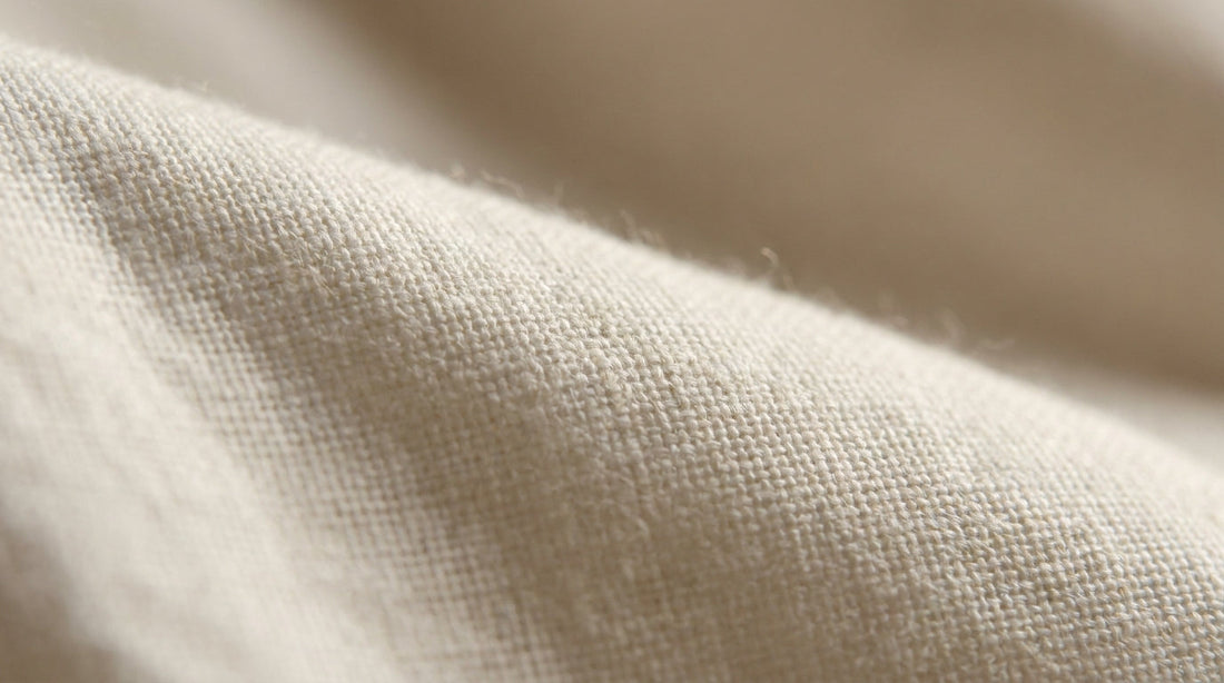 Detalhe da trama do tecido percal de algodão em roupa de cama