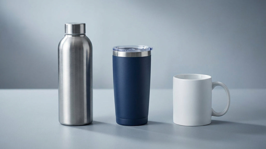 Garrafa térmica, copo térmico e caneca: o trio que sustenta o brindeiro
