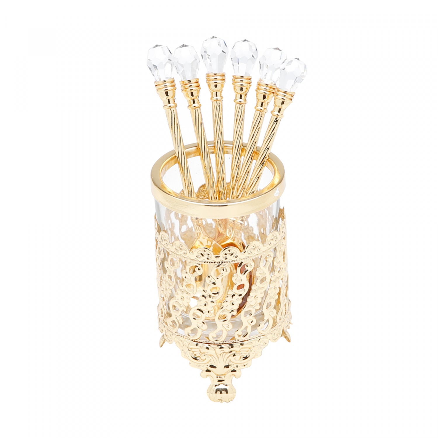 Conjunto 6 Colheres de Zamac com Suporte Dourada 14cm - Wolff
