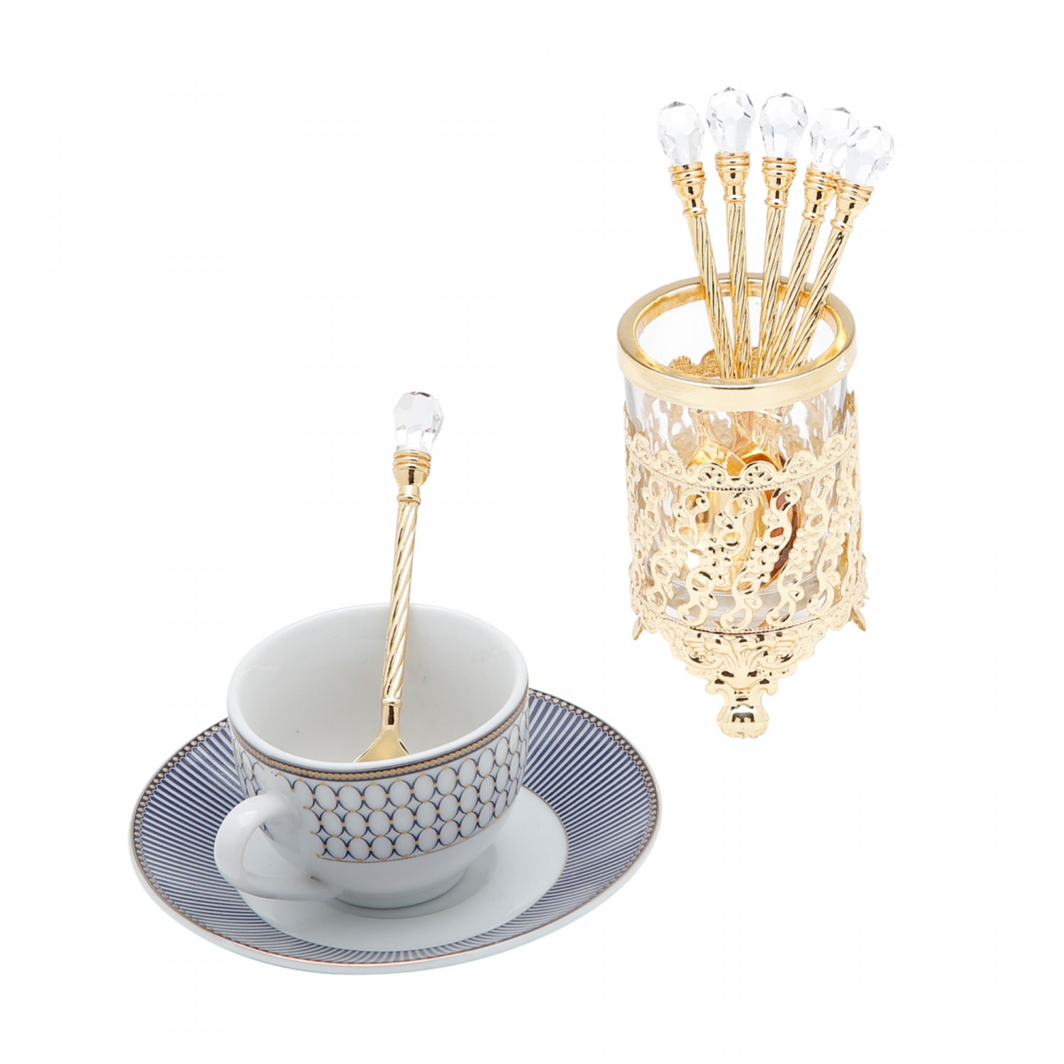 Conjunto 6 Colheres de Zamac com Suporte Dourada 14cm - Wolff