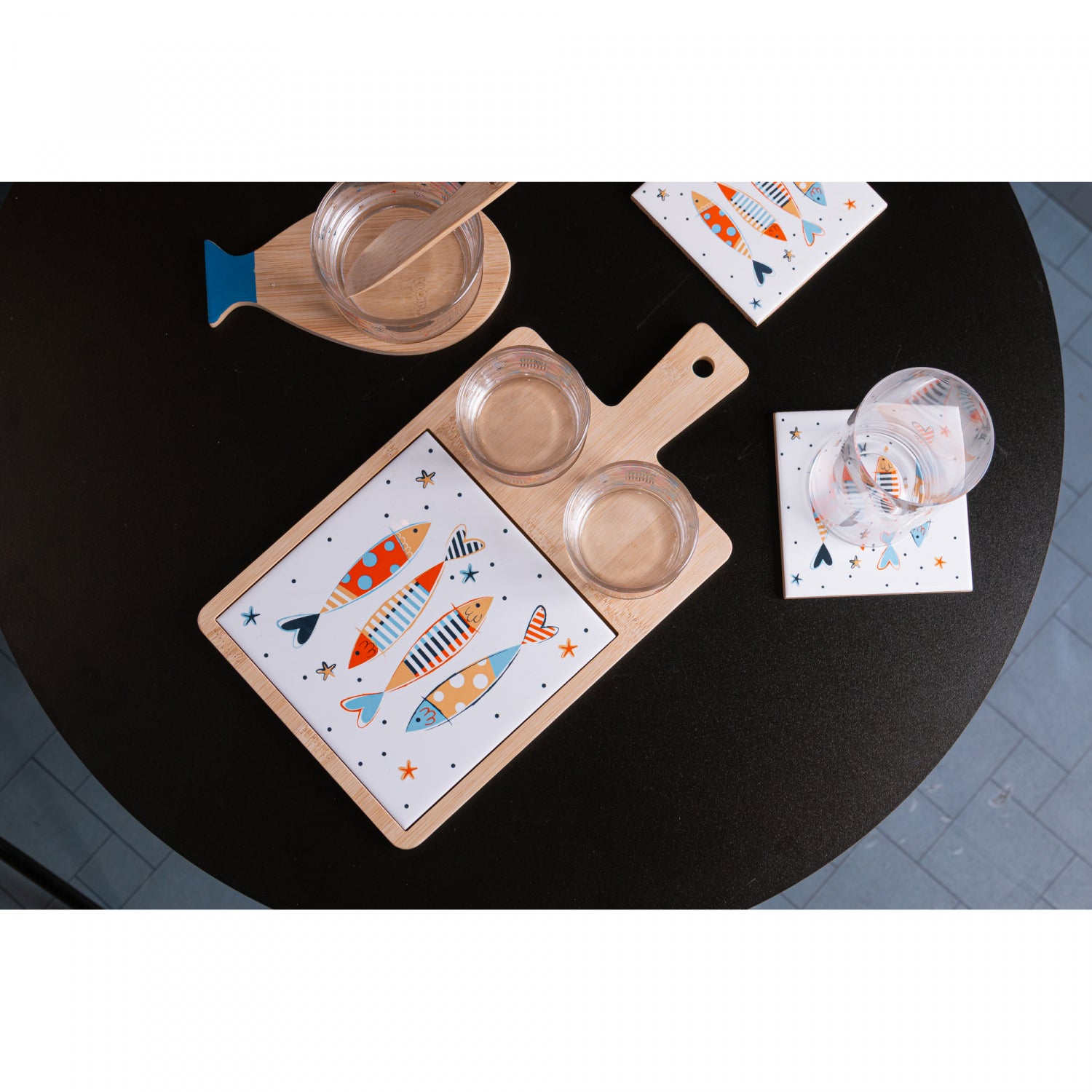 Conjunto 2 Petisqueiras com Bandeja de Bambu e Tábua Iki - Wolff