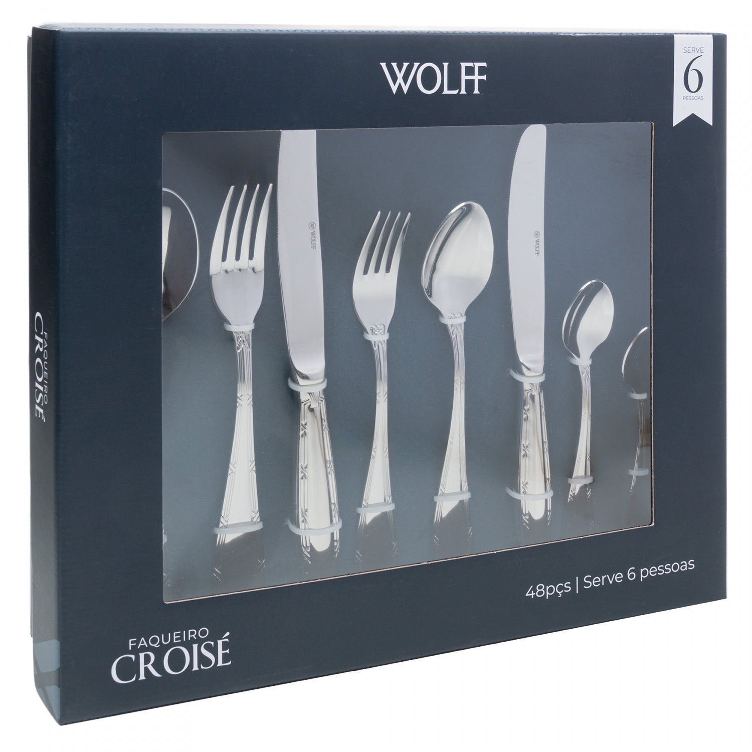 Faqueiro 48 Peças Croisé com Caixa Litografada Aço Inox - Wolff